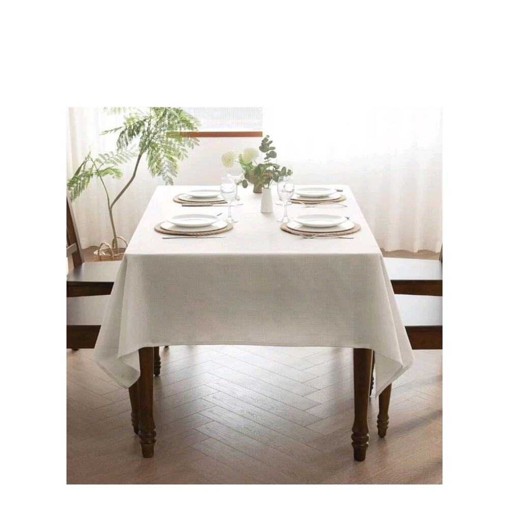 MikiUp 2 Pack Faux Linen Tablecloth Ivory Slubby Textured Weave 60x60 - Picture 2 of 7